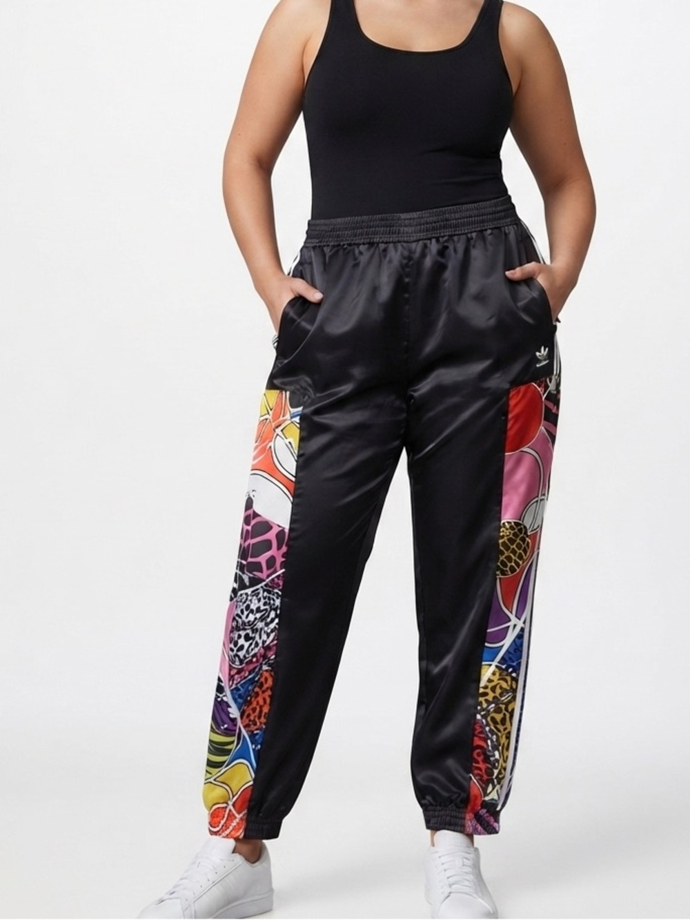 adidas Black Track Pants with Multicolor Graphic Side Panels